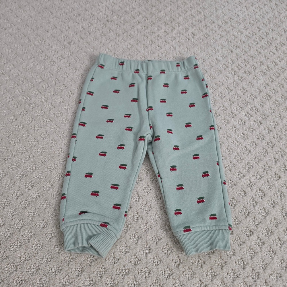 Baby Sage Green Christmas Tree Car Fleece Jogger Pants 6-9M